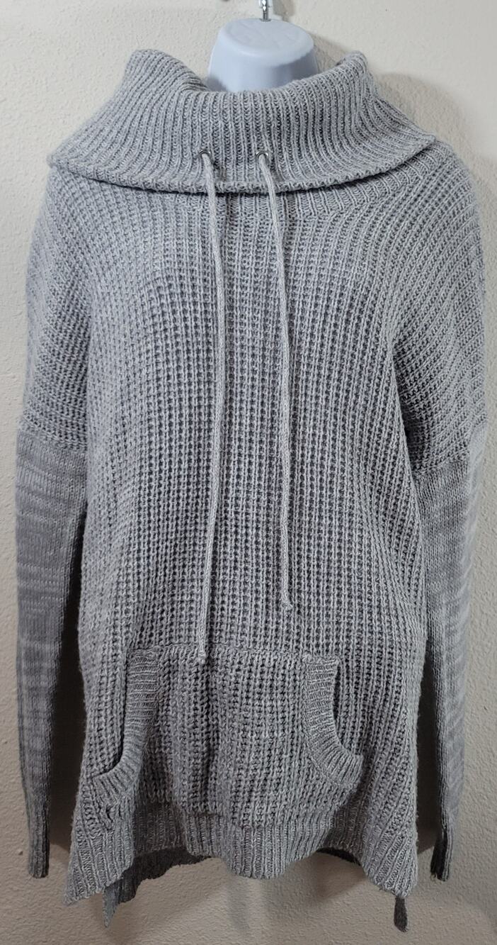 Planet Gold Gray Waffle Knit Drawstring Cowl Neck Sweater Large Lightweight Soft
